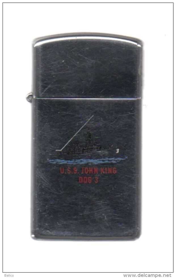 ZIPPO - U.S.S. JOHN KING - DDG-3 - Slim Chromé, Double Marquage - Année 1987 - Réf, 651 - Zippo