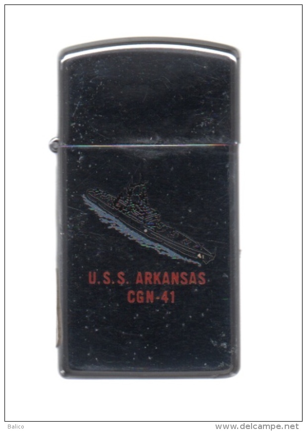 ZIPPO - U.S.S. ARKANSAS - CGN-41 - Slim Chromé, Double Marquage - Année 1983 - Réf, 652 - Zippo