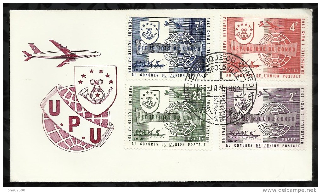 ENVELOPPE PREMIER JOUR . PREMIERE PARTICIPATION AU CONGRES DE L'UNION POSTALE . 28 JANVIER 1963 . LEOPOLDVILLE . - FDC