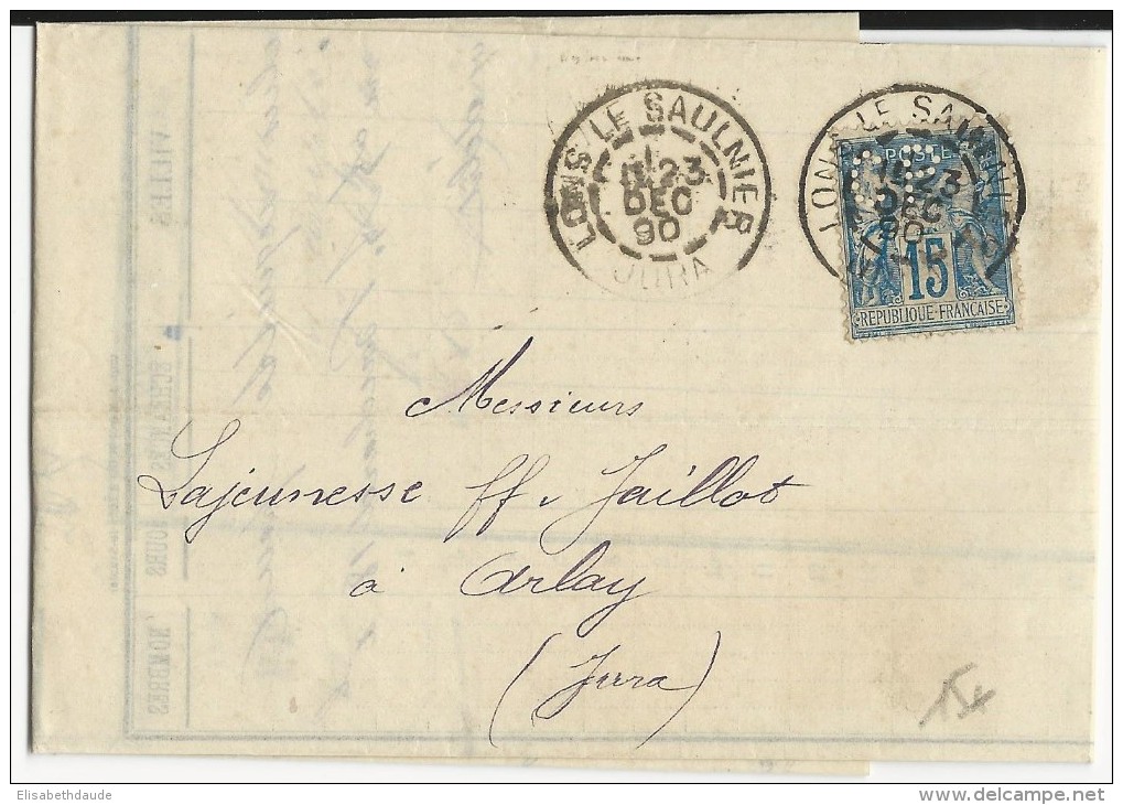 1890 - SAGE PERFORE "C.P" De CAMILLE PROST Sur LETTRE De LONS LE SAUNIER (JURA) Pour ARLAY - Other & Unclassified