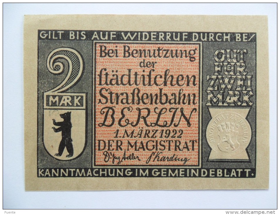 Berlin 2 Mark, Notgeld, 1922, Voiture Ancienne - [11] Emissions Locales