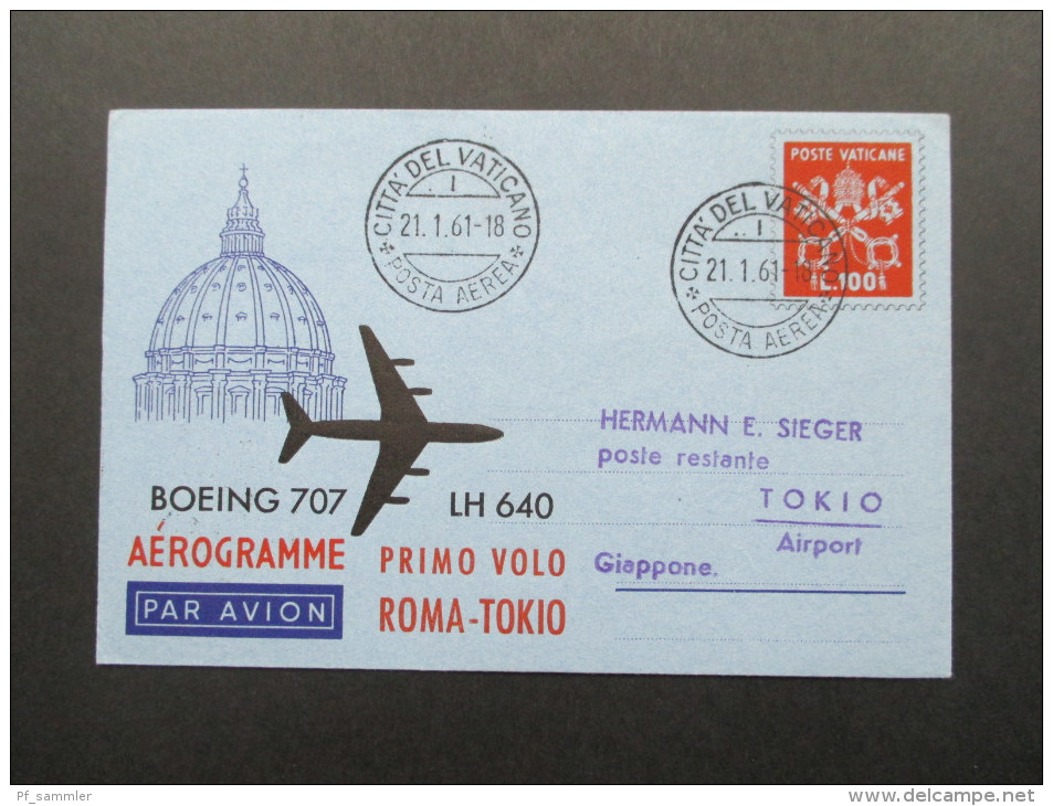 Erstflug Lufthansa LH 640 Boeing 707 ROM-TOKiO Auf Aerogramm Vatican / Citia Del Vaticano 21.1.61. Primo Volo - Brieven En Documenten