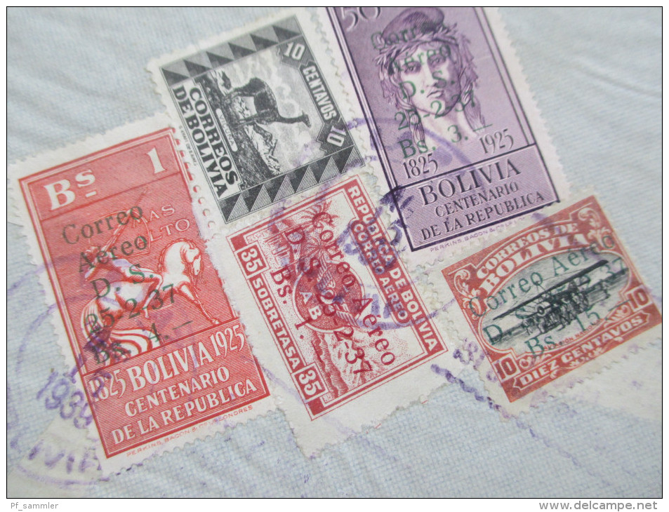 Bolivien 1939 Luftpostbeleg Correo Aero / Via LAB Condor. MiF. Marken Mit Aufdruck! Sehr Interessanter Beleg!! - Bolivia