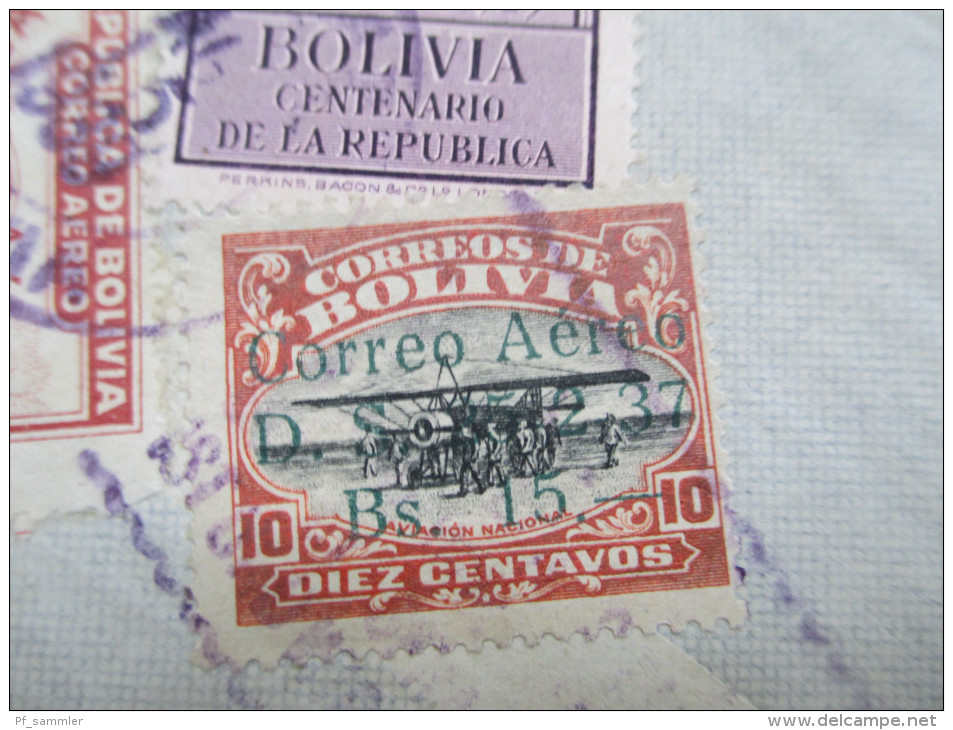 Bolivien 1939 Luftpostbeleg Correo Aero / Via LAB Condor. MiF. Marken mit Aufdruck! Sehr interessanter Beleg!!