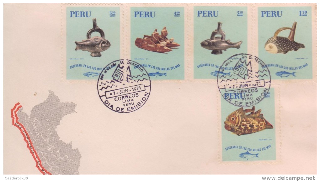 E)1971 PERU, NAZCA SCULTURE 5TH CENTURY AND CERIORELLA, PAIR OF 5, PUBLICITY FOR 200 MILLE ZONE OF SOVEREIGNTY OF THE HI - Peru