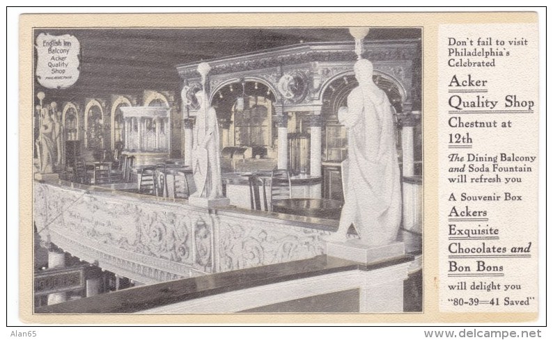 Acker Quality Shop, Philadelphia Pennsylvania Business Interior, Chestnut &amp; 12th Streets, C1900s Vintage Postcard - Geschäfte