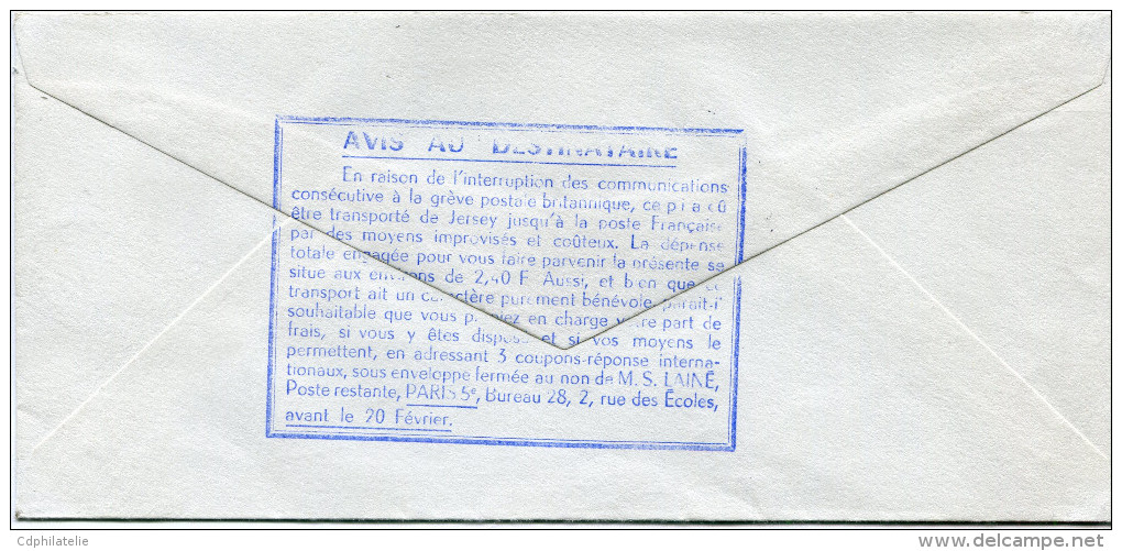 JERSEY GREVE DE 1971 LETTRE AVEC VIGNETTE "EMERGENCY MAIL....2F40....." + GRIFFE BLEUE "PRIVATELY FORWARDED FROM JERSEY" - Jersey