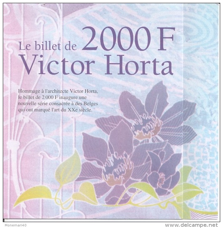 DÉPLANT - BILLET DE 2000 Francs Belges En Hommage à L´architecte VICTOR HORTA. - Autres & Non Classés