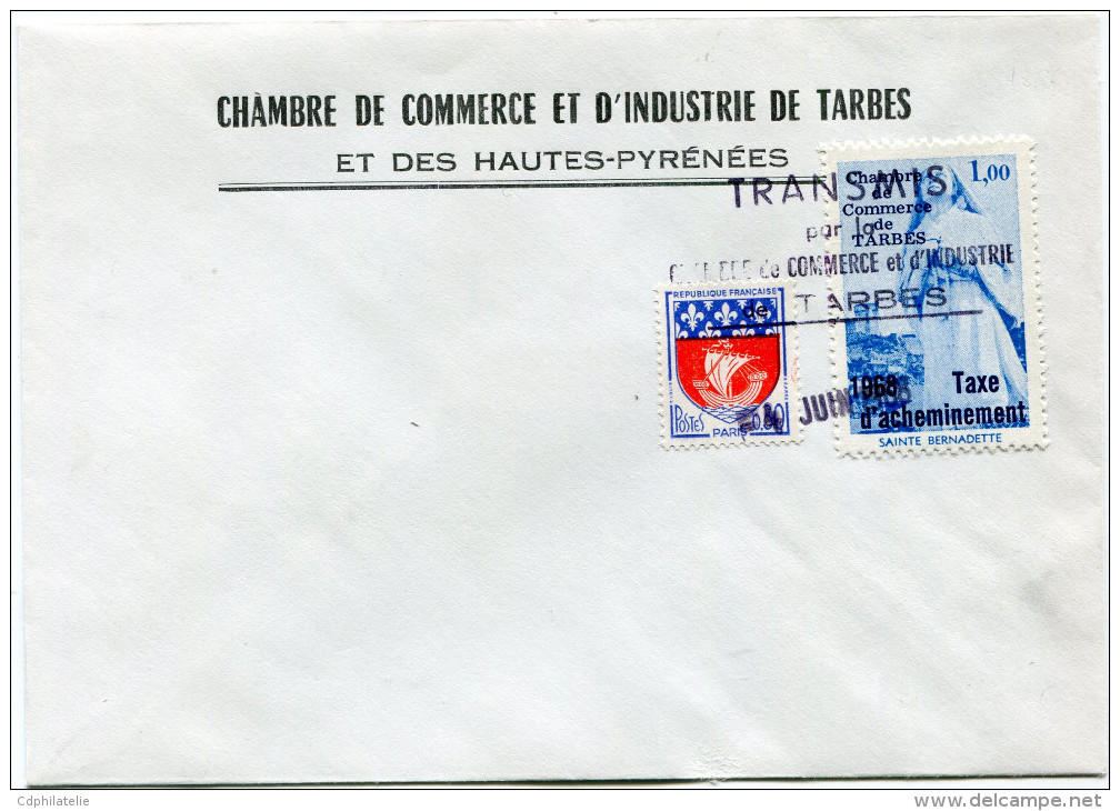 FRANCE ENVELOPPE DE LA CHAMBRE DE COMMERCE....DE TARBES AVEC VIGNETTE BLEUE "CHAMBRE....1,00 1968 TAXE D'ACHEMINEMENT".. - Documenten