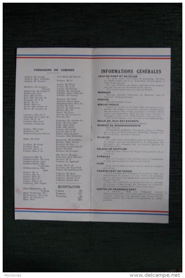 Superbe Dépliant Du Paquebot "DE GRASSE" LE HAVRE, PLYMOUTH,NEW YORK Le 7 Octobre 1939, Staff Et Passagers - Dépliants Touristiques