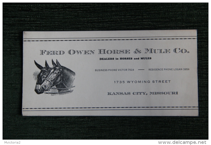 Carte De Visite - FERD OWEN HORSE And MULE, Dealers In HORSE And MULES - KANSAS CITY, MISSOURI - Visiting Cards