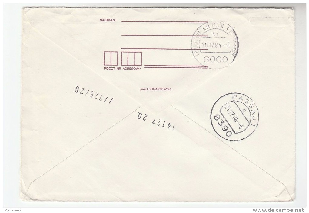 1984 Air Mail POLAND COVER Stamp 4x15z On UPRATED 6z WALESKIE Postal STATIONERY Katowice To Passau GERMANY Express Label - Stamped Stationery
