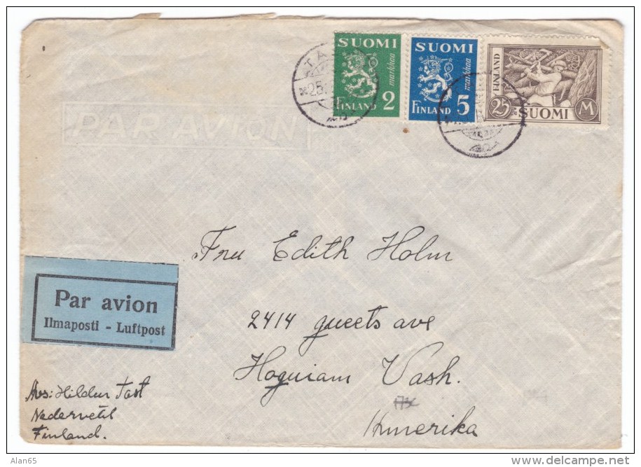 Finland Sc#173C #176D #176H #179 #253 Issues On 2 Covers Sent To Aberdeen &amp; Hoquiam Washington State USA - Covers & Documents