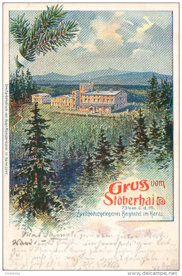 2906 - Alte Ansichtskarte - Gruß Vom Stöberhai Gaststätte Berghotel - Münstermann - Gel 1904 - Osterode