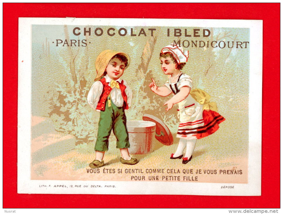 Chocolat Ibled, Jolie Chromo Lith. Appel, Humour, Couple D'enfants - Ibled