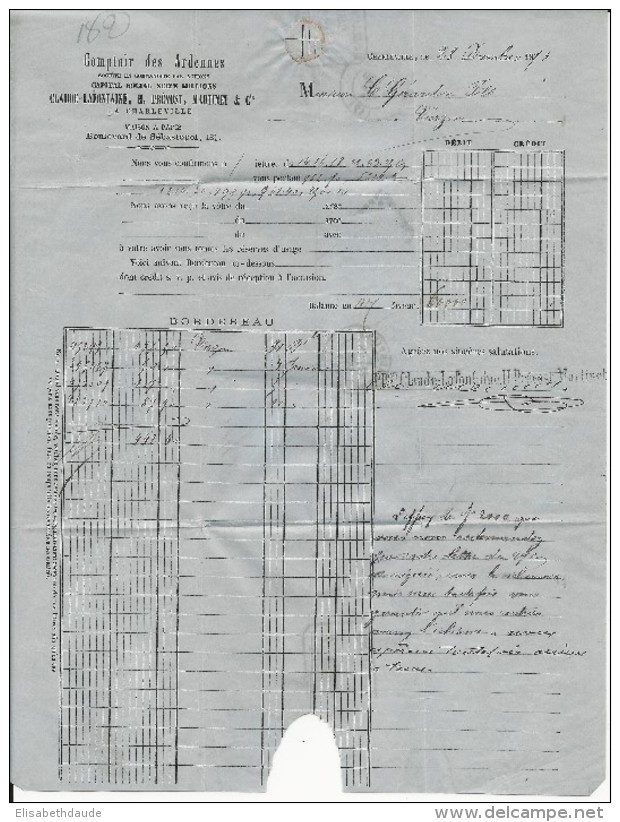 1874 - CERES Dit "LAFONTAINE" IMPRIME "C.L.H.M  & Cie CHARLEVILLE" AU VERSO Du TIMBRE Sur LETTRE (ARDENNES) => VIERZON - 1871-1875 Cérès