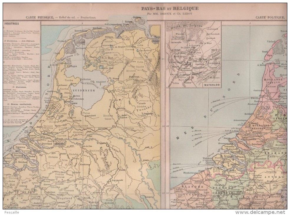 1896 - CARTE PHYSIQUE ET POLITIQUE DES PAYS BAS ET BELGIQUE PAR MM. DRIOUX ET Ch. LEROY - N° 57-58 - WATERLOO - Geographical Maps