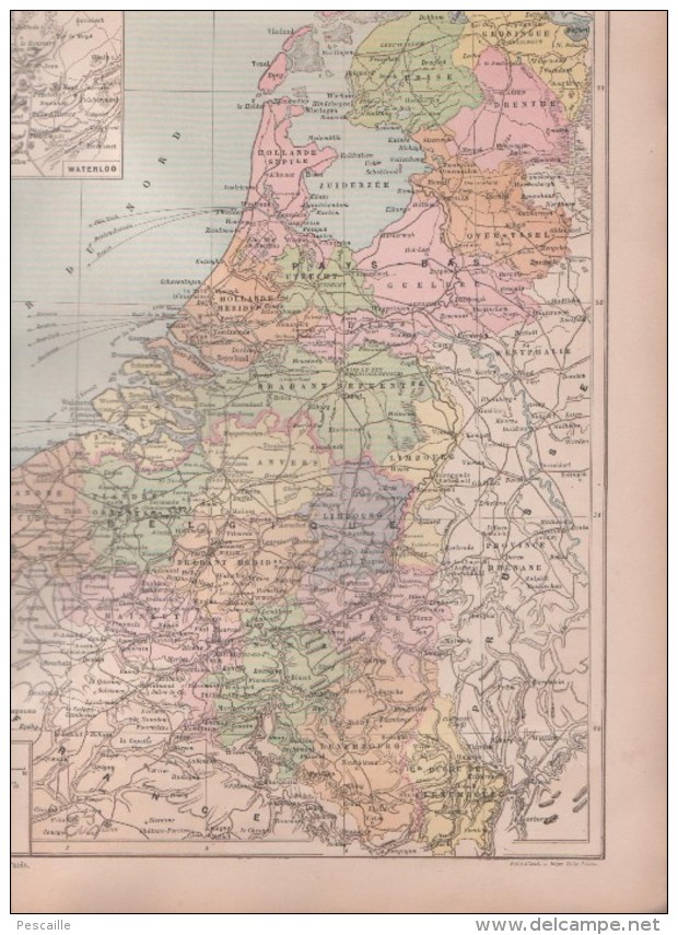 1896 - CARTE PHYSIQUE ET POLITIQUE DES PAYS BAS ET BELGIQUE PAR MM. DRIOUX ET Ch. LEROY - N° 57-58 - WATERLOO - Geographical Maps