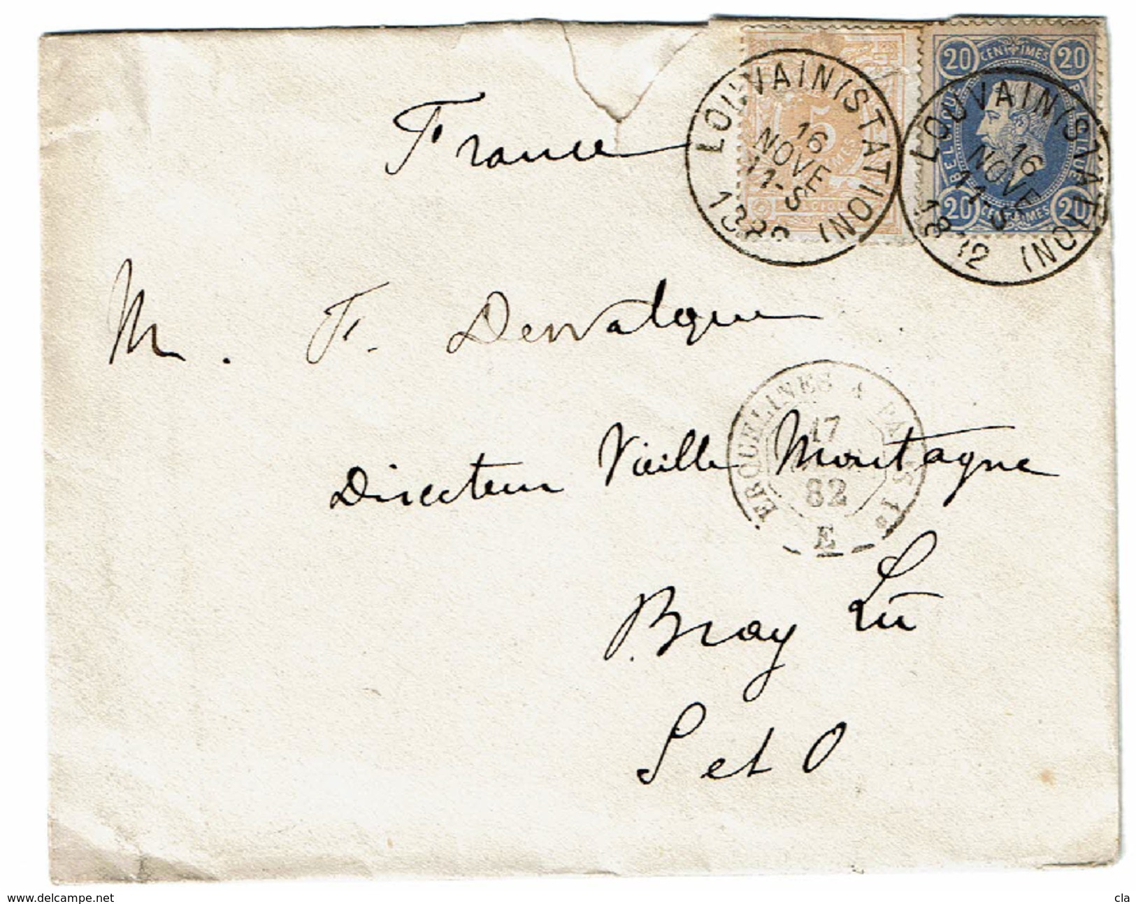 28 + 31  Lettre Obl Louvain Vers France  Recto  Erquelinnes A Paris N° 1  Verso  Cachet Arrivée - 1869-1883 Léopold II