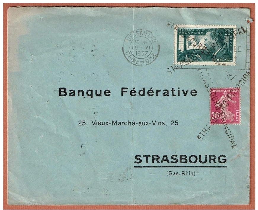 T.D.Versailles 10.VI.1937 - T.n° 337 Annulation Strasbourg Principal - Covers & Documents