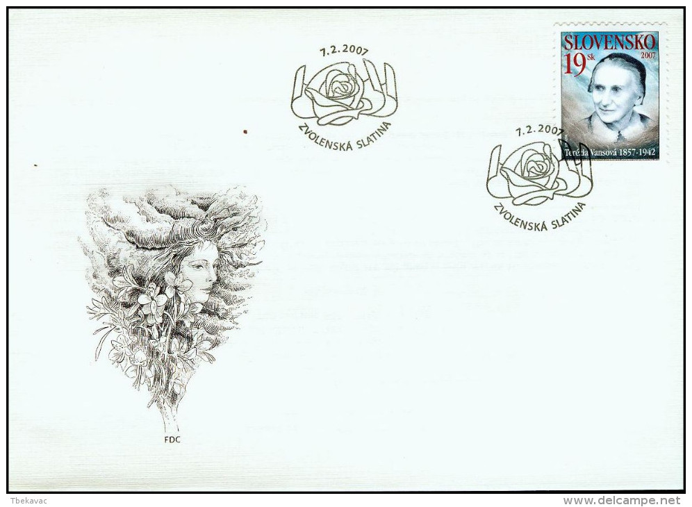 Slovakia 2007, FDC Cover Terezia Vansova Writer Mi.# 548, Ref.bbzg - FDC