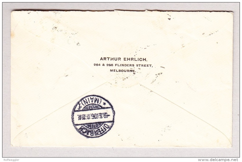 OZ Australien Victoria 9.5.1906 Melbourne  R-Brief Nach Offenbach Deutschland - Storia Postale