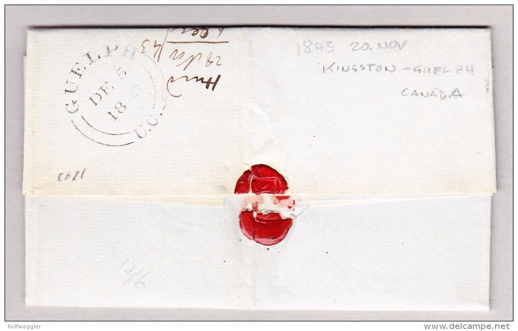 Kanada 20.11.1843 Kingston Vorphila Brief Nach Guelph - ...-1851 Voorfilatelie