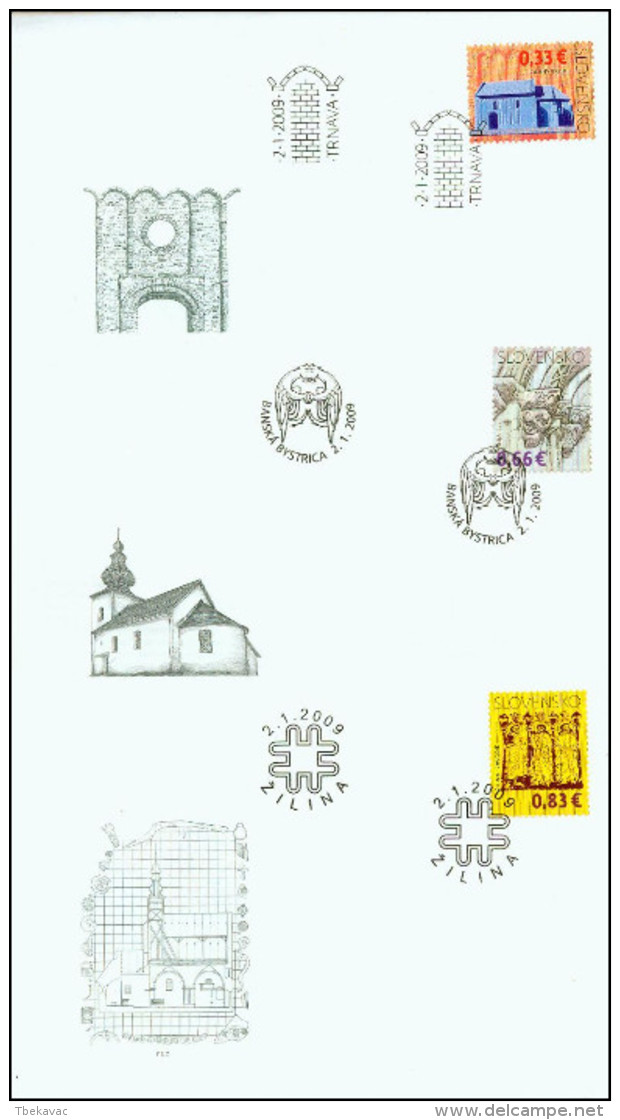 Slovakia 2009, FDC Covers Cultural Heritage Churches Mi.# 605-607, Ref.bbzg - FDC