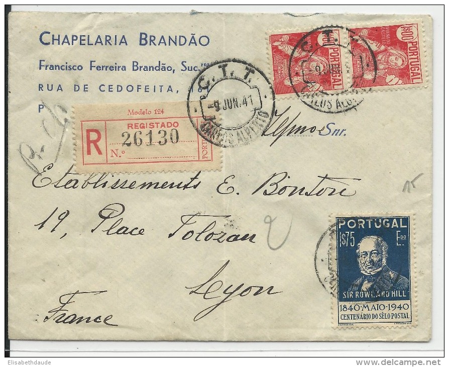 PORTUGAL - 1941 - ENVELOPPE RECOMMANDEE De PORTO Pour LYON - Marcophilie