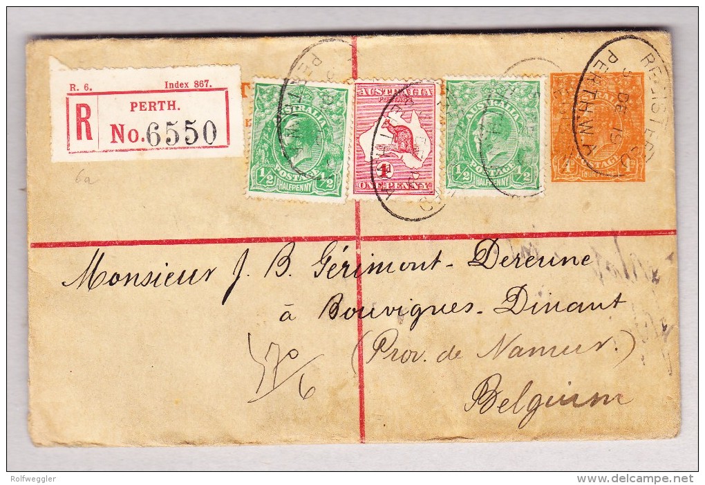 Australien West. Aust. 5.12.1919 Perth R-Ganzsachen Brief Nach Bouvines Belgien - Storia Postale