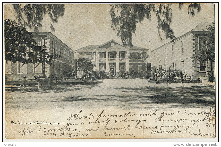 Bahamas Nassau The Government Buildings  Used Paquebot To Spencer Massachussets 1905 Stamp Removed - Bahamas