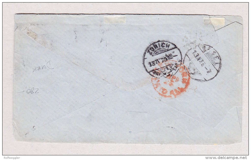 Schweiz 13.4.1875 Oberstrass Zürich Brief Nach Pottstown PA USA Mit 50Rp Sitzende Helvetia - Briefe U. Dokumente