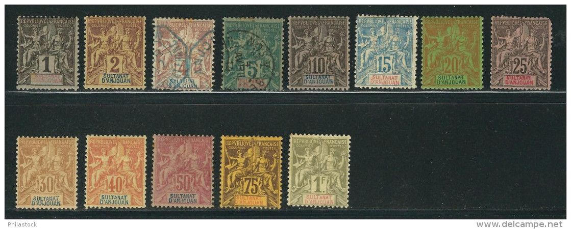 ANJOUAN N° 1 à 13 * (3 & 4 Obl.) N° 8 Défaut Non Compté. - Unused Stamps