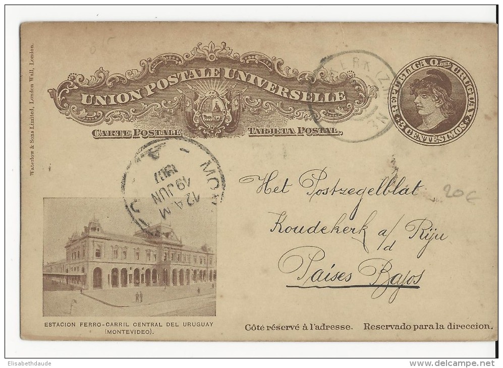 URUGUAY - 1907 - CARTE ENTIER POSTAL ILLUSTREE De MONTEVIDEO  Pour KOUDEKERK (HOLLANDE) - Uruguay