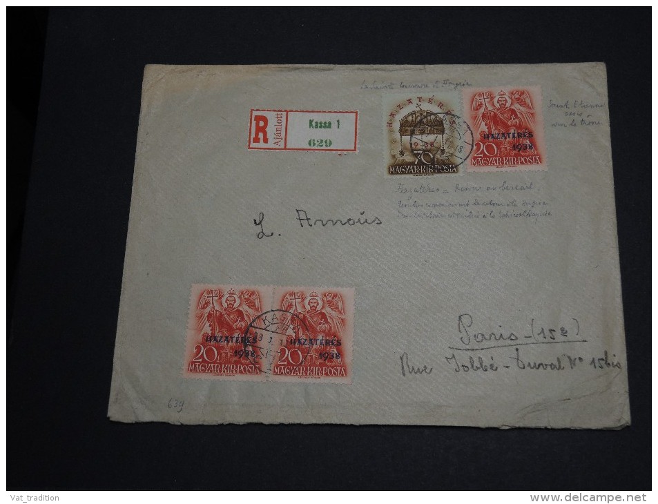 HONGRIE -  Enveloppe En Recommandée De Kassa En 1939 - Affranchissement Timbres Surchargés - A Voir - L24 - Storia Postale