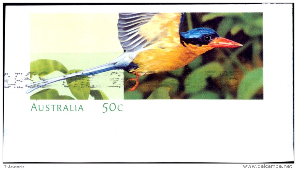 BIRDS-KING FISHERS-KOOKABURRA-CUT SQUARE-PREPAID COVER-AUSTRALIA-WITH FIRST DAY CANCEL-FINE USED-TP-409 - Piciformes (pájaros Carpinteros)