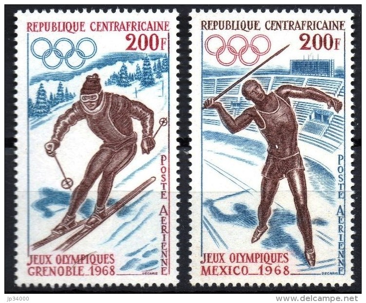 CENTRAFRIQUE Jeux Olympiques Grenoble Mexico 68. Yvert N° 57/8 ** MNH. - Verano 1968: México