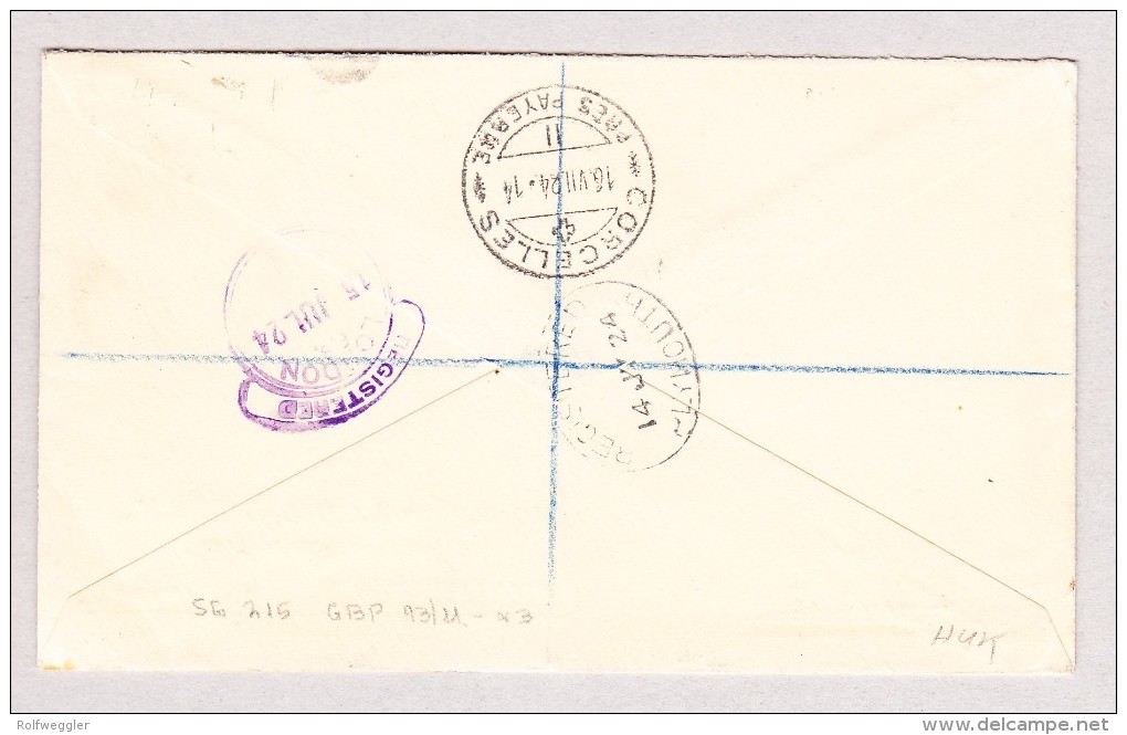 Barbados 14.7.1924 R-Brief Nach Corcelles P. Payerne Via London - Barbades (...-1966)