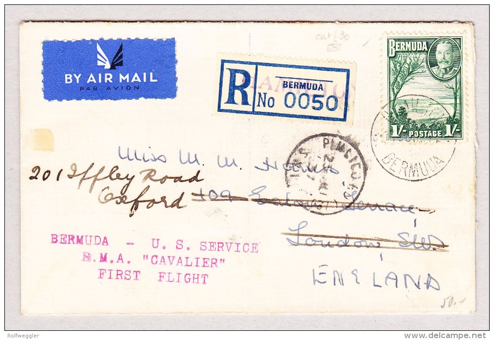 Bermuda Jan.1937 Hamilton Flugpost R-Brief Nach London Weiter Nach Oxford GB - Bermuda