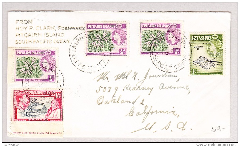 Pitcairn Island Post Office 9.4.1953 Brief Nach Oackland USA - Pitcairn