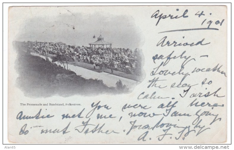 Great Britain Sc#125 1/2p Queen Victoria Jubilee 1900 Issue 1901, Folkestone Promenade Bandstand Postcard - Lettres & Documents