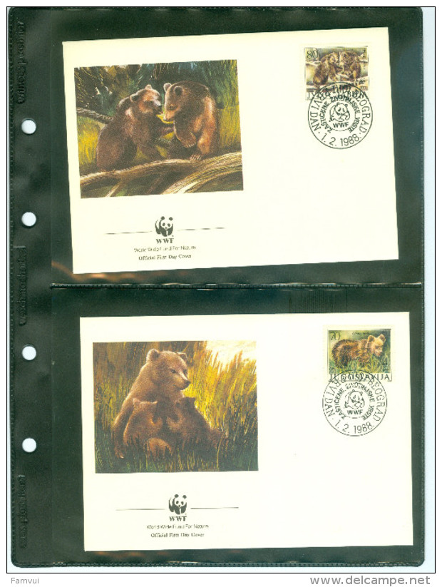 Album WWF (2) Coll.nat. et ani sauv.girage lycaon muscivore marte amazone ours pangolin 4 tim.neufs 4 env 1° Jour fiches