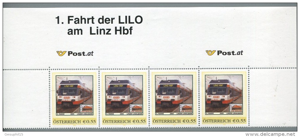 ÖSTERREICH / PM Nr. 8007836 / 1. Fahrt Der LILO Am Linz Hbf / 4er Streifen / Postfrisch / MNH / ** - Timbres Personnalisés