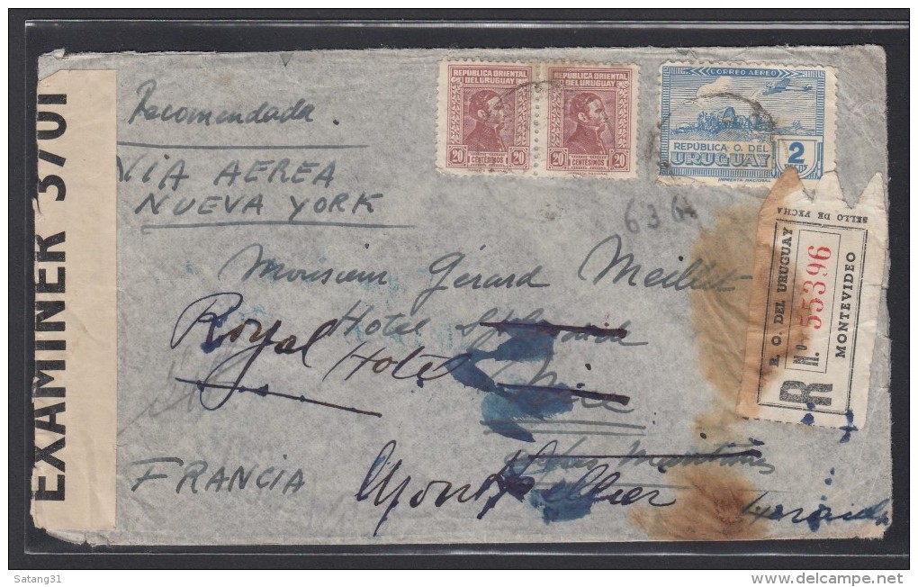 URUGUAY:LETTRE CENSUREE POUR LA FRANCE,1941. - Uruguay