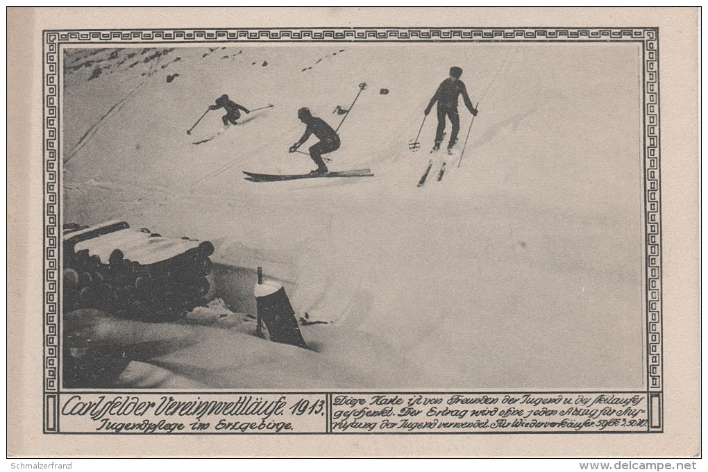 AK Carlsfeld Erzgebirge Carlsfelder Vereinswettläufe 1913 Jugendpflege Jugend Skilanglauf Skilauf Winter Bei Eibenstock - Sosa