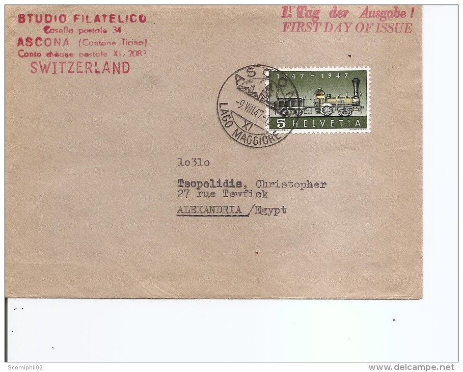 Suisse ( Lettre En Premier Jour De 1947 De Ascona  Vers L'Egypte à Voir) - Lettres & Documents