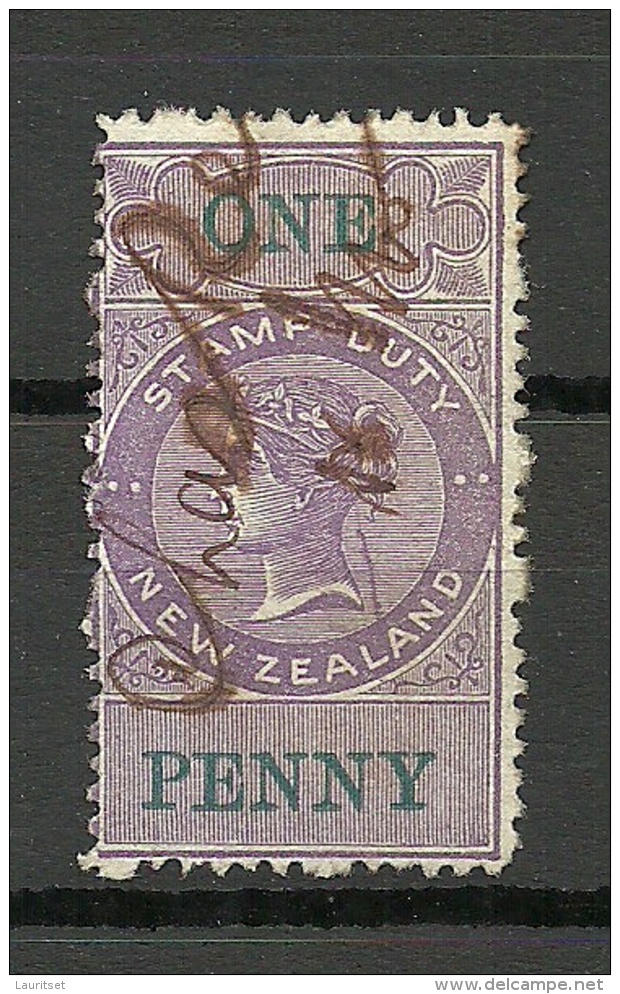 NEW ZEALAND Ca 1880 Stamp Duty 1 Penny Stempelmarke Queen Victoria O - Service