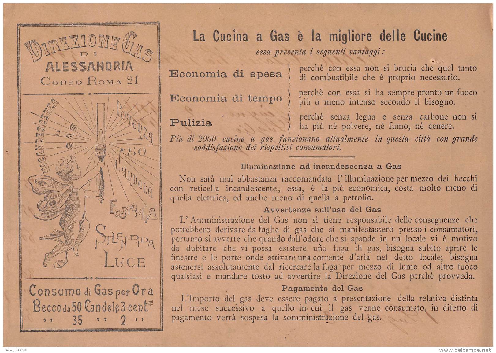 05756 "ALESSANDRIA - DIREZIONE GAS DI  ALESSANDRIA - RICEVUTA 1° GIUGNO 1902" DOCUM. ORIG. - Italia