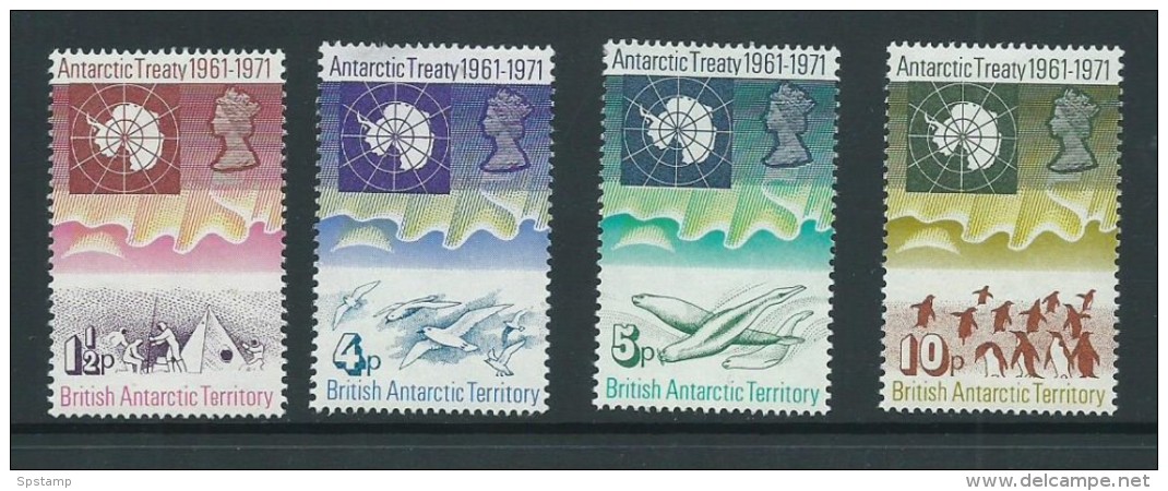 British Antarctic Territory 1971 Treaty Anniversary Set 4 Mint , 4d With Small Fault - Other & Unclassified