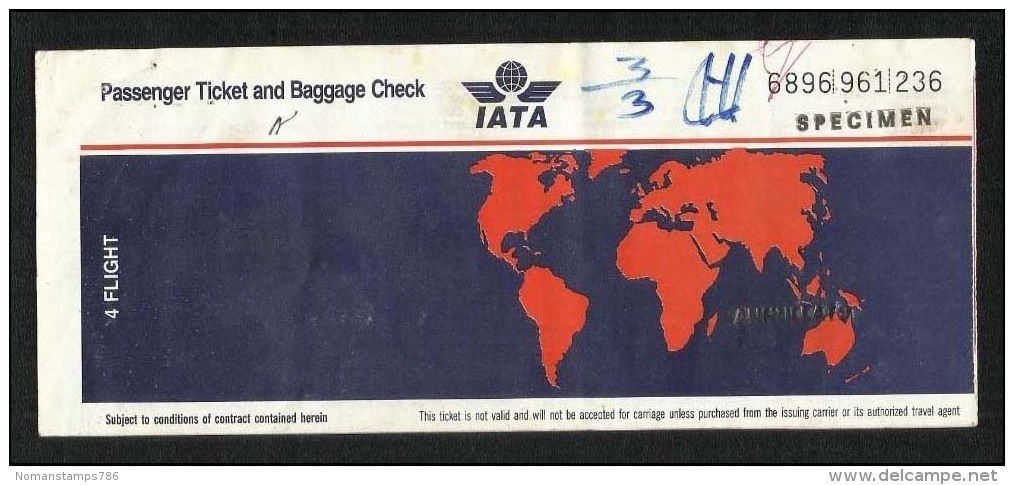IATA Specimen Airline 4 Flight Transport Ticket Passenger Ticket See Scan RARELY OFFERED - Other & Unclassified